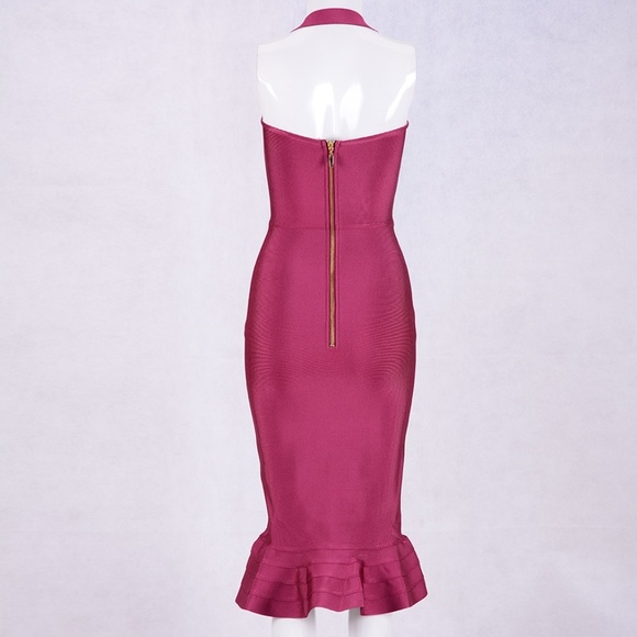 Bandage Dress with Ruffle Detail in Burgundy - Picture 7 of 9